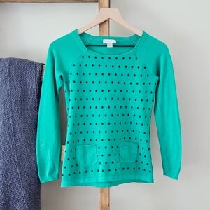 LOFT Green Polka Dot Knit Top (Size XXSP)